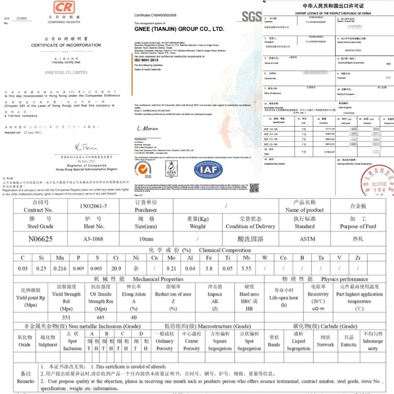 Gnee Alloy inconel 625 Certificate Gnee Alloy inconel 625 Certificate